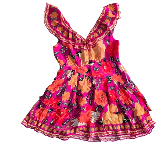 FARM Rio Dresses & Skirts - FARM Rio Pink and Orange Floral Mini Dress Size L Flowy